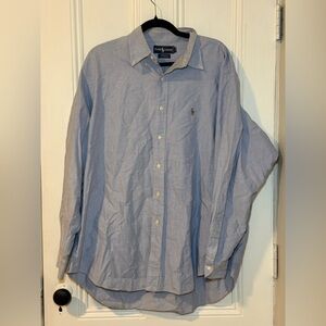 Ralph Lauren Mens Yarmouth Button Up Shirt Blue Cotton Oxford Sz 17 35